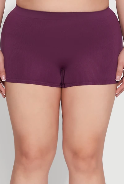 Womens Plus Size High Waisted Seamless Ribbed Knit Boyshort Panty, Purple, Size 3X
