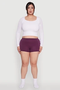 Womens Plus Size High Waisted Seamless Ribbed Knit Boyshort Panty, Purple, Size 3X