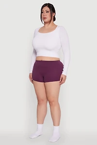 Womens Plus Size High Waisted Seamless Ribbed Knit Boyshort Panty, Purple, Size 3X