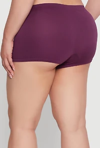 Womens Plus Size High Waisted Seamless Ribbed Knit Boyshort Panty, Purple, Size 3X