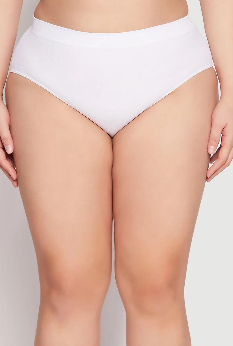 Womens Plus Size Seamless High Waisted Hipster Panty, White, Size 3X