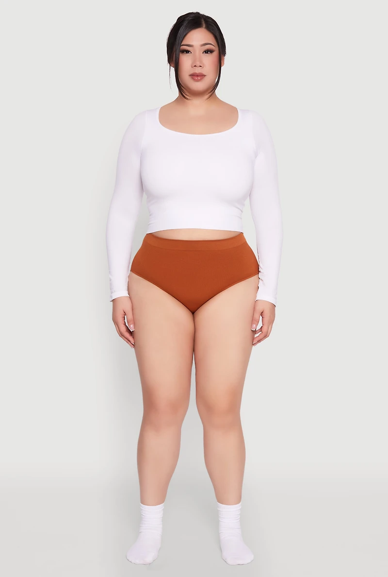 Plus Rib Knit Seamless Hipster Panty