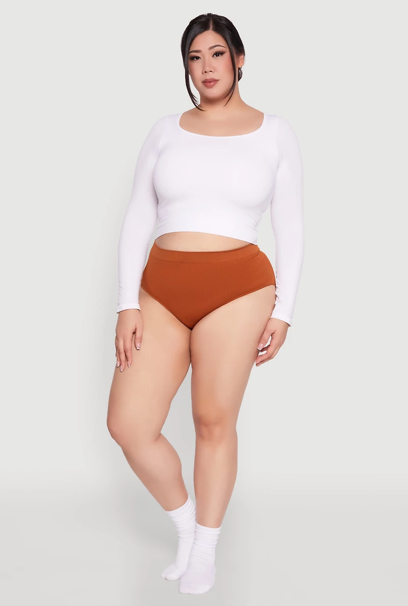Plus Rib Knit Seamless Hipster Panty