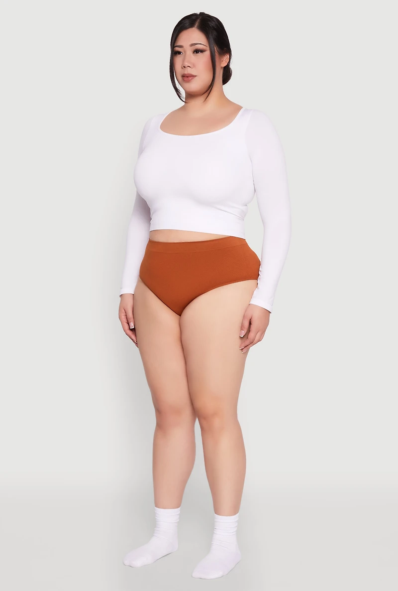 Plus Rib Knit Seamless Hipster Panty