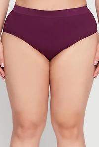 Womens Plus Size Rib Knit Seamless Hipster Panty, Purple, Size 2X