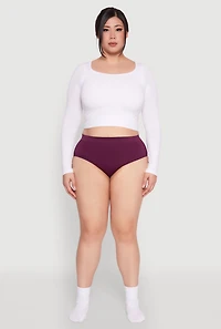 Womens Plus Size Rib Knit Seamless Hipster Panty, Purple, Size 2X