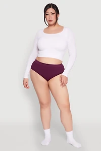 Womens Plus Size Rib Knit Seamless Hipster Panty, Purple, Size 2X