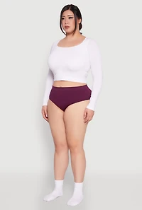 Womens Plus Size Rib Knit Seamless Hipster Panty, Purple, Size 2X