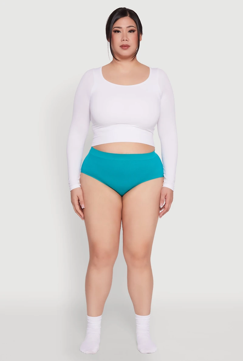 Womens Plus Seamless Rib Knit Hipster Panty, 1X