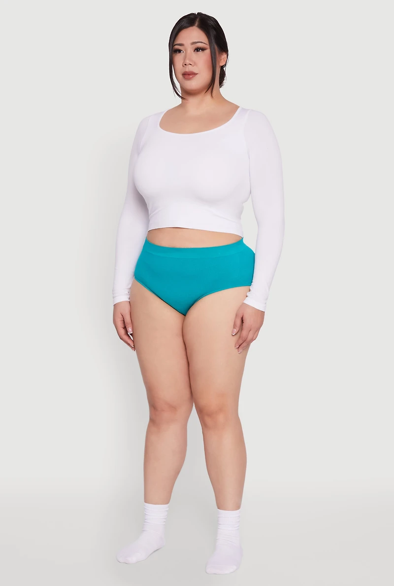 Womens Plus Size Seamless Rib Knit Hipster Panty, Green, Size 2X