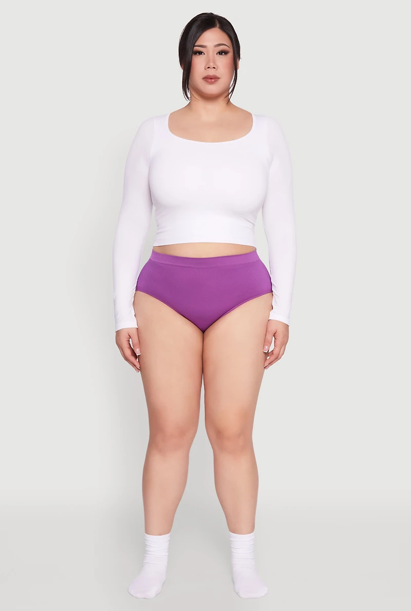 Womens Plus Size Seamless Rib Knit Hipster Panty, Purple, Size 2X