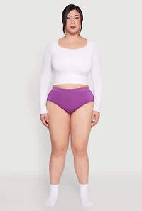Womens Plus Size Seamless Rib Knit Hipster Panty, Purple, Size 2X