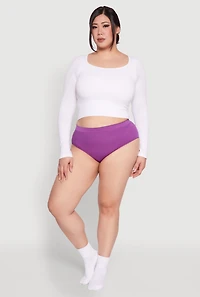 Womens Plus Size Seamless Rib Knit Hipster Panty, Purple, Size 2X