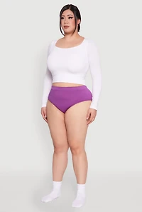 Womens Plus Size Seamless Rib Knit Hipster Panty, Purple, Size 2X