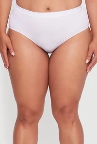 Womens Plus Size Seamless Ribbed Knit Solid Bikini Panty, White, Size 2X