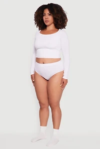 Womens Plus Size Seamless Ribbed Knit Solid Bikini Panty, White, Size 2X