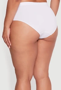 Womens Plus Size Seamless Ribbed Knit Solid Bikini Panty, White, Size 2X