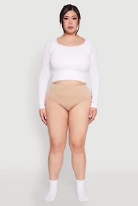 Womens Plus Size Seamless High Waisted Ribbed Knit Bikini Panty, Beige, Size 1X