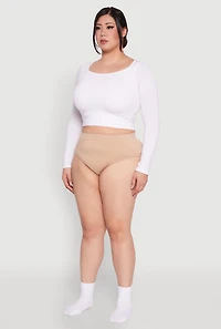 Womens Plus Size Seamless High Waisted Ribbed Knit Bikini Panty, Beige, Size 1X