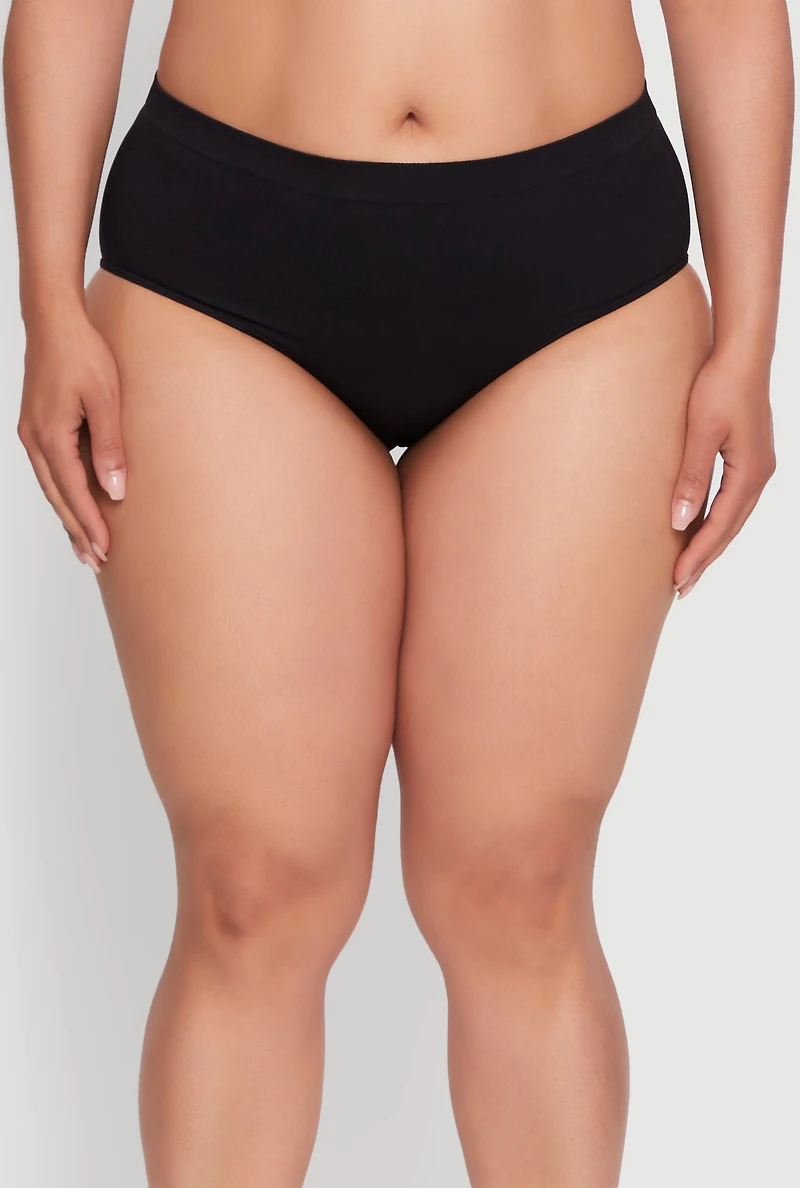 Womens Plus Size Seamless Solid Comfortable Fit Bikini Panty, Black, Size 3X
