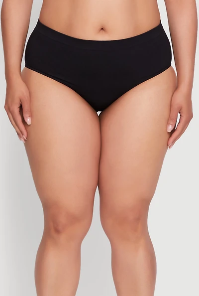 Womens Plus Size Seamless Solid Comfortable Fit Bikini Panty, Black, Size 3X