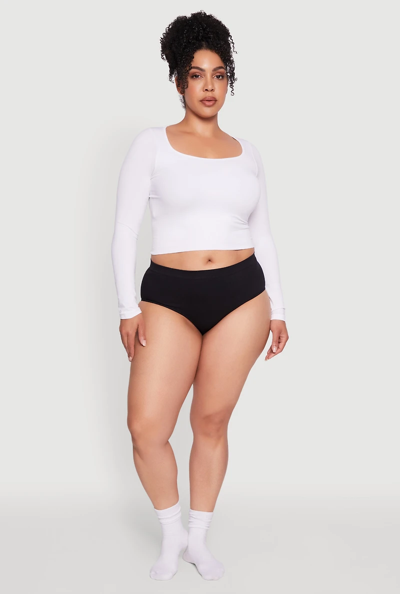 Womens Plus Size Seamless Solid Comfortable Fit Bikini Panty, Black, Size 3X