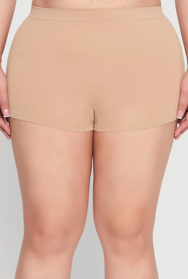 Womens Plus Size Seamless Solid Boyshort Panty for Comfortable Fit, Beige, Size 2X