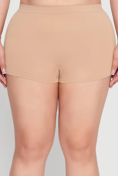 Womens Plus Size Seamless Solid Boyshort Panty for Comfortable Fit, Beige, Size 2X