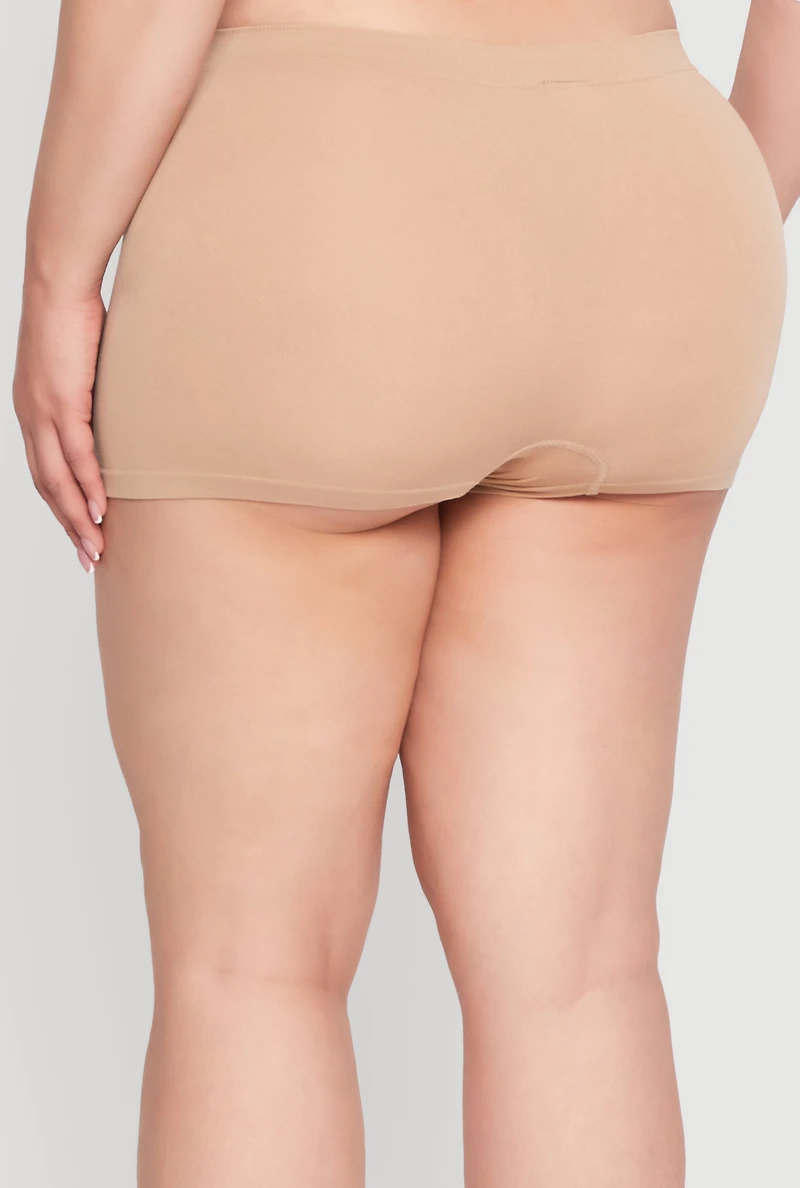 Womens Plus Size Seamless Solid Boyshort Panty for Comfortable Fit, Beige, Size 1X