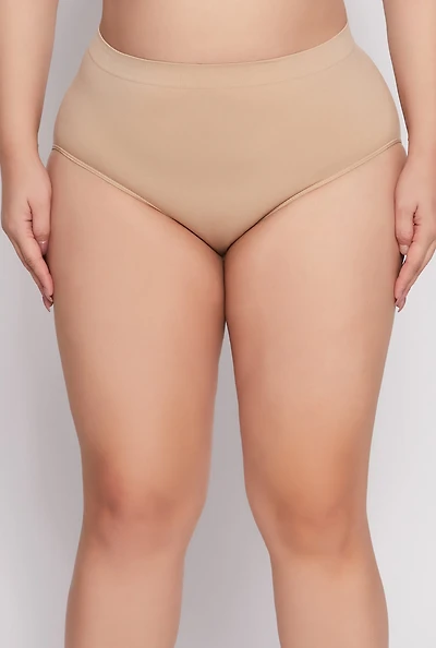 Womens Plus Size Seamless High Waist Brief Panty, Beige, Size 2X
