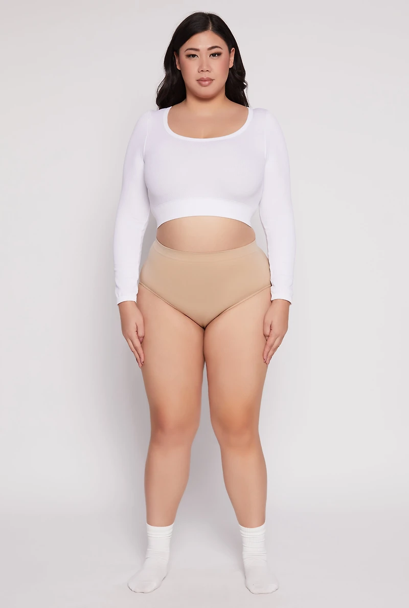 Womens Plus Size Seamless High Waist Brief Panty, Beige, Size 2X