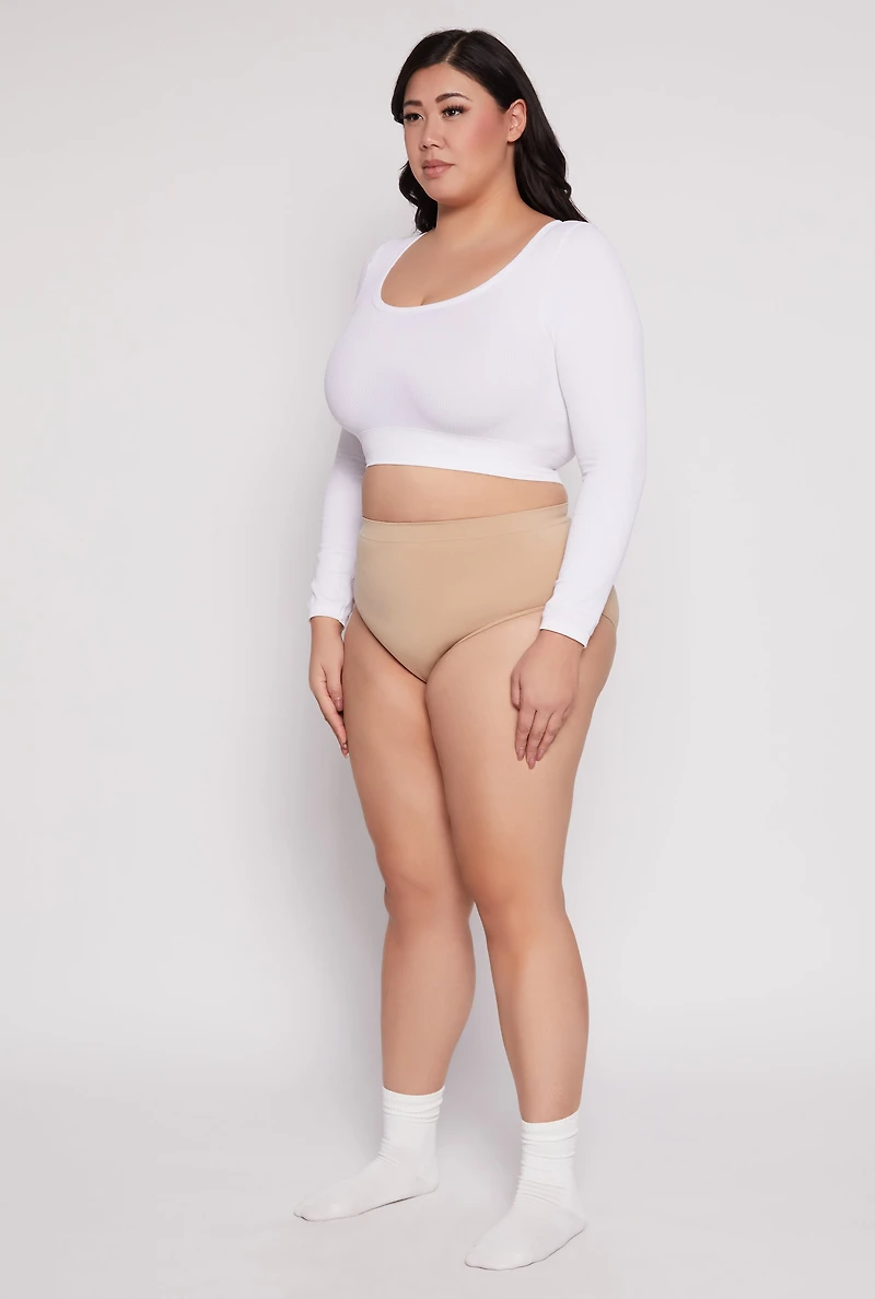 Womens Plus Size Seamless High Waist Brief Panty, Beige, Size 2X