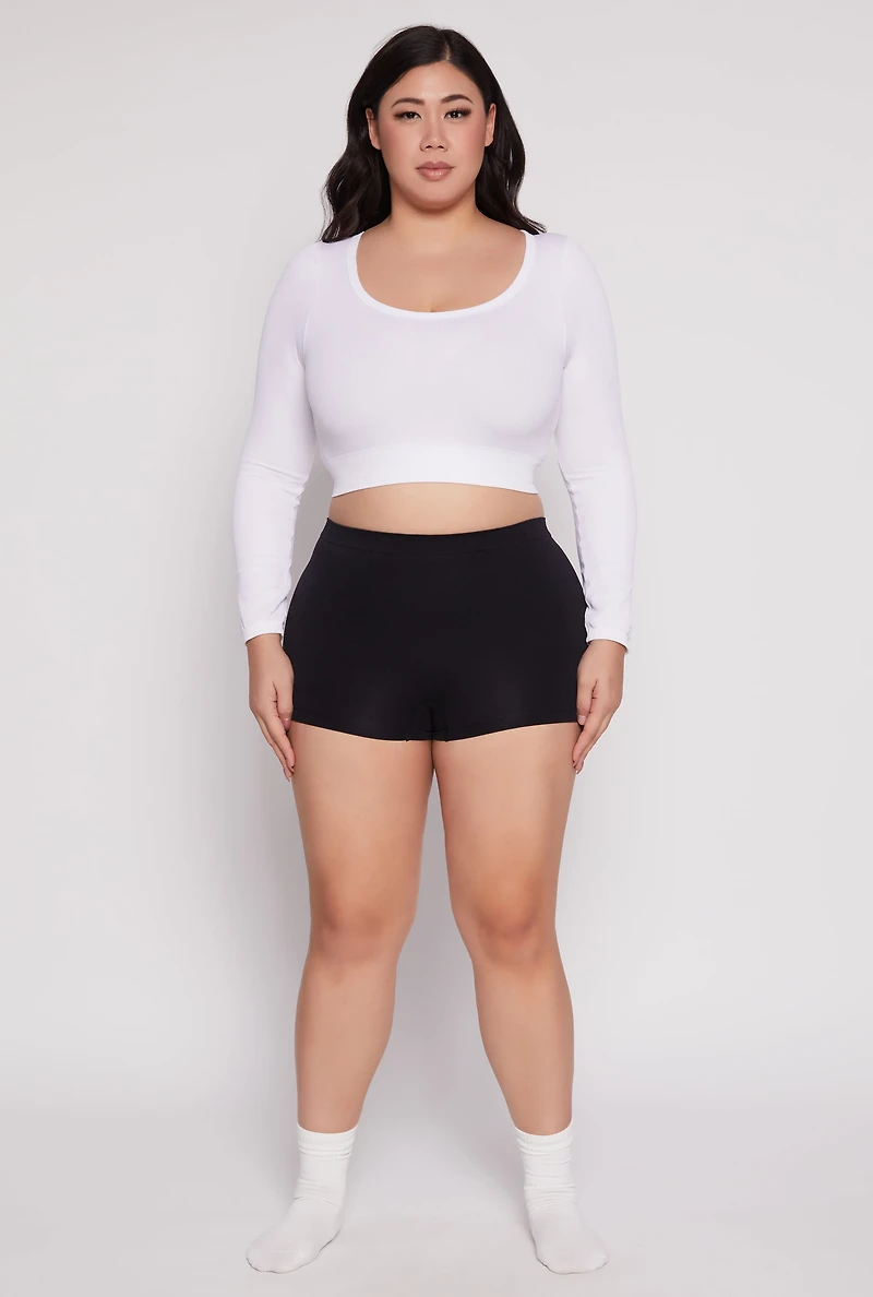 Womens Plus Size Seamless Solid Boyshort Panty, Black, Size 2X