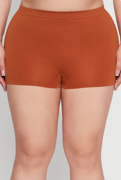 Womens Plus High Waisted Seamless Solid Boyshort Panty, Brown,