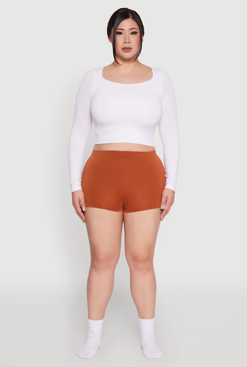 Plus High Waisted Seamless Solid Boyshort Panty