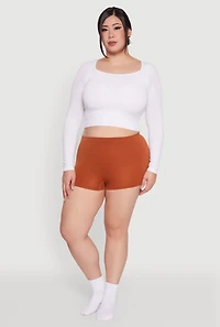 Womens Plus High Waisted Seamless Solid Boyshort Panty, Brown,