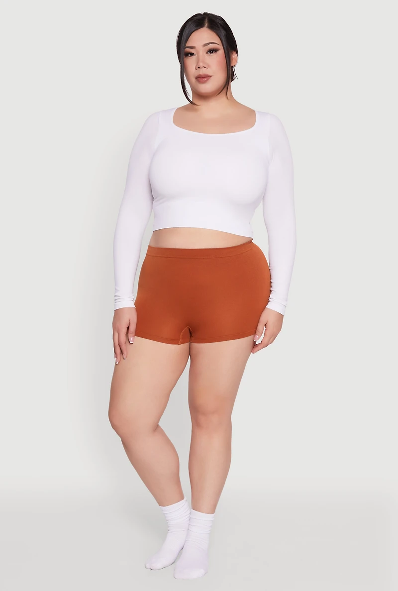 Plus High Waisted Seamless Solid Boyshort Panty