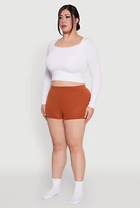 Womens Plus High Waisted Seamless Solid Boyshort Panty, Brown,
