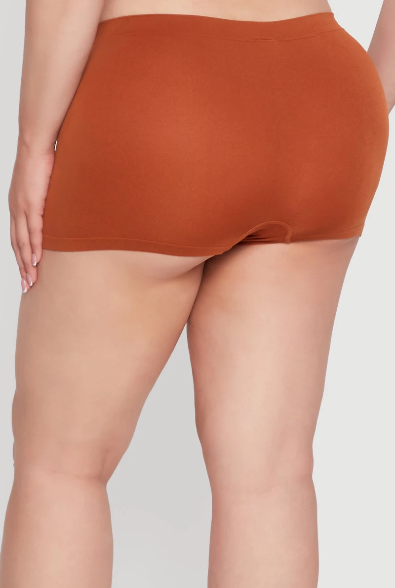 Plus High Waisted Seamless Solid Boyshort Panty