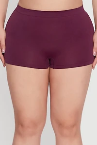 Womens Plus High Waisted Seamless Solid Boyshort Panty, Purple,