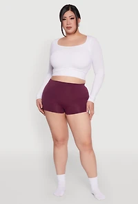 Womens Plus High Waisted Seamless Solid Boyshort Panty, Purple,