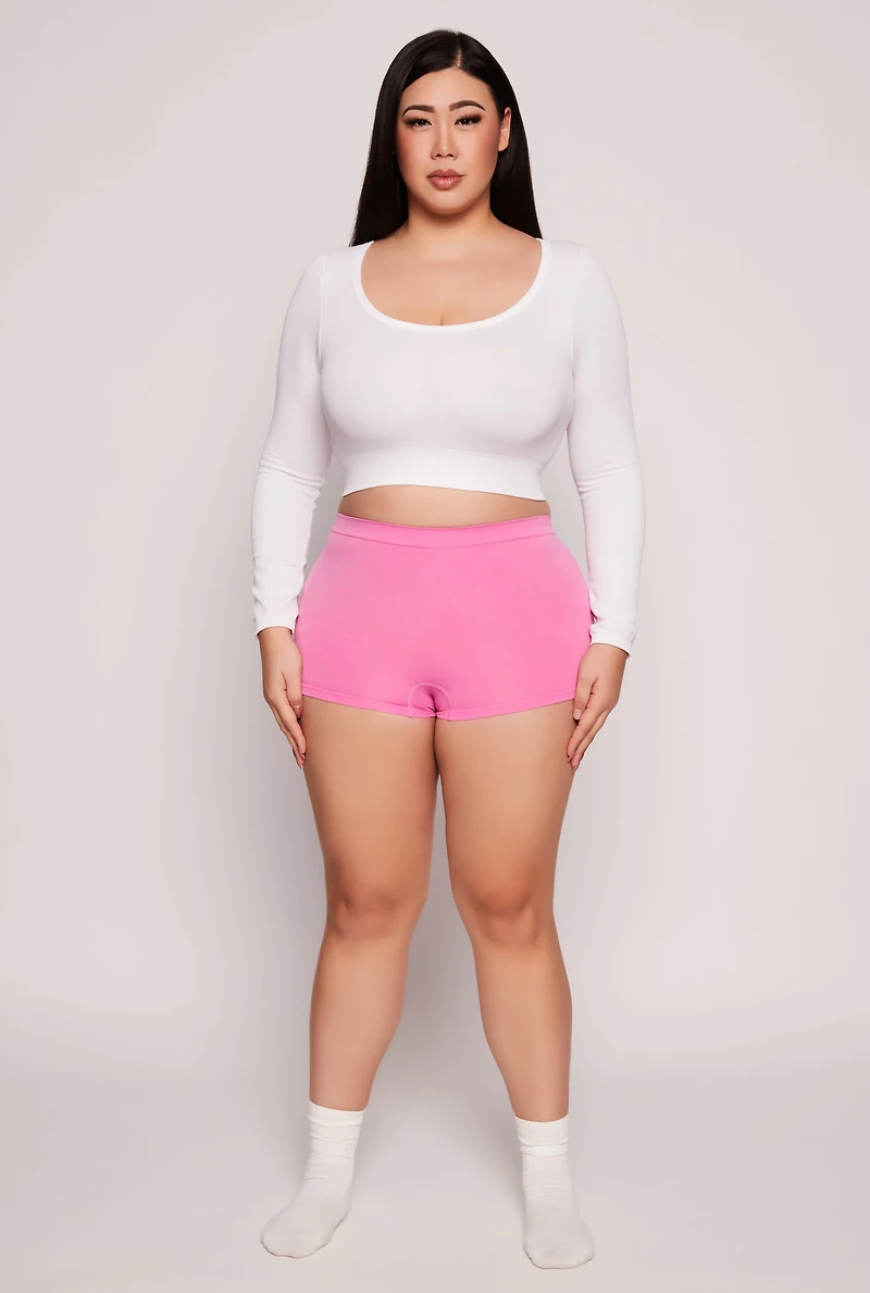 Womens Plus Size Seamless Boyshort Panty, Pink, Size 3X