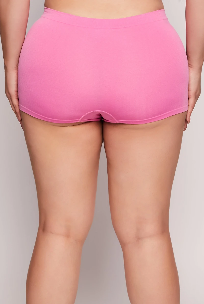 Womens Plus Size Seamless Boyshort Panty, Pink, Size 3X