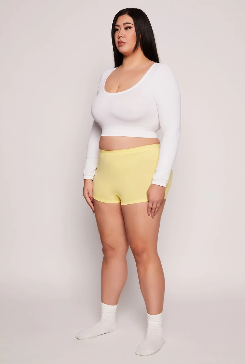 Womens Plus Size Seamless Boyshort Panty, Yellow, Size 3X
