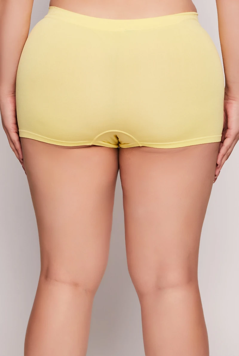 Womens Plus Size Seamless Boyshort Panty, Yellow, Size 3X