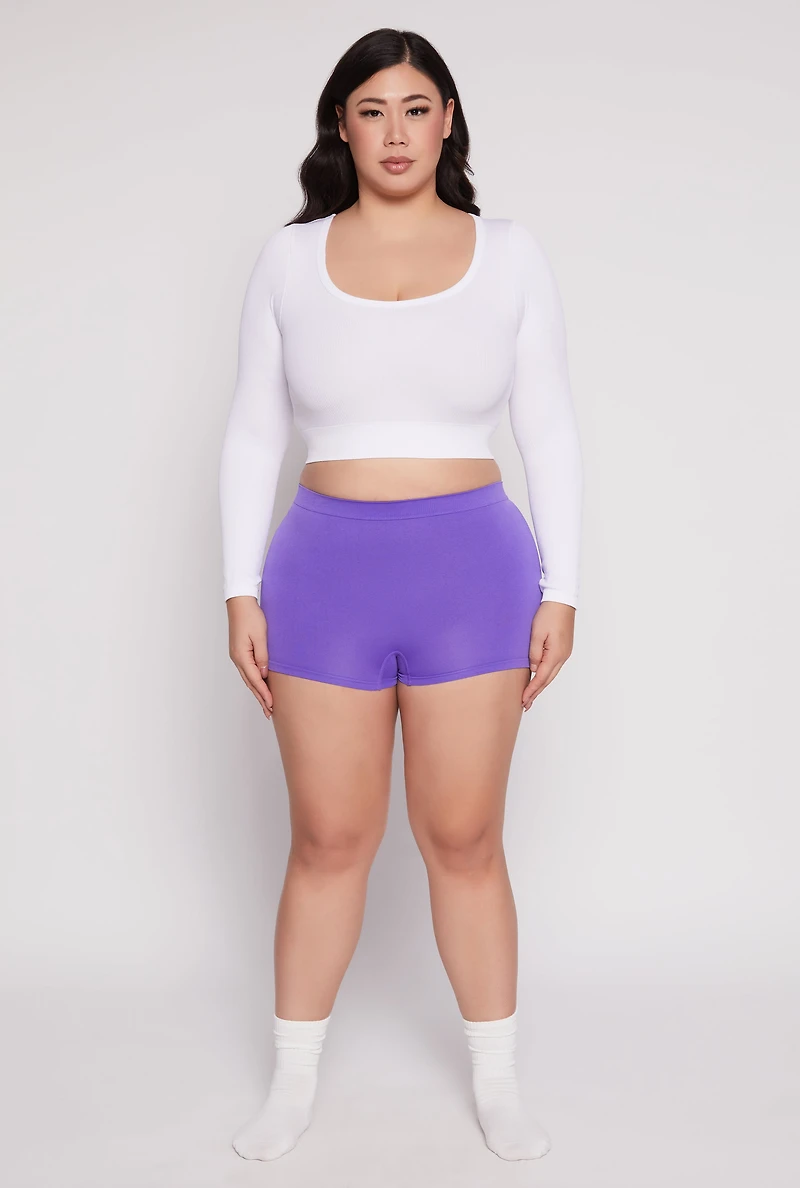Womens Plus Size Seamless Boyshort Panty, Purple, Size 2X