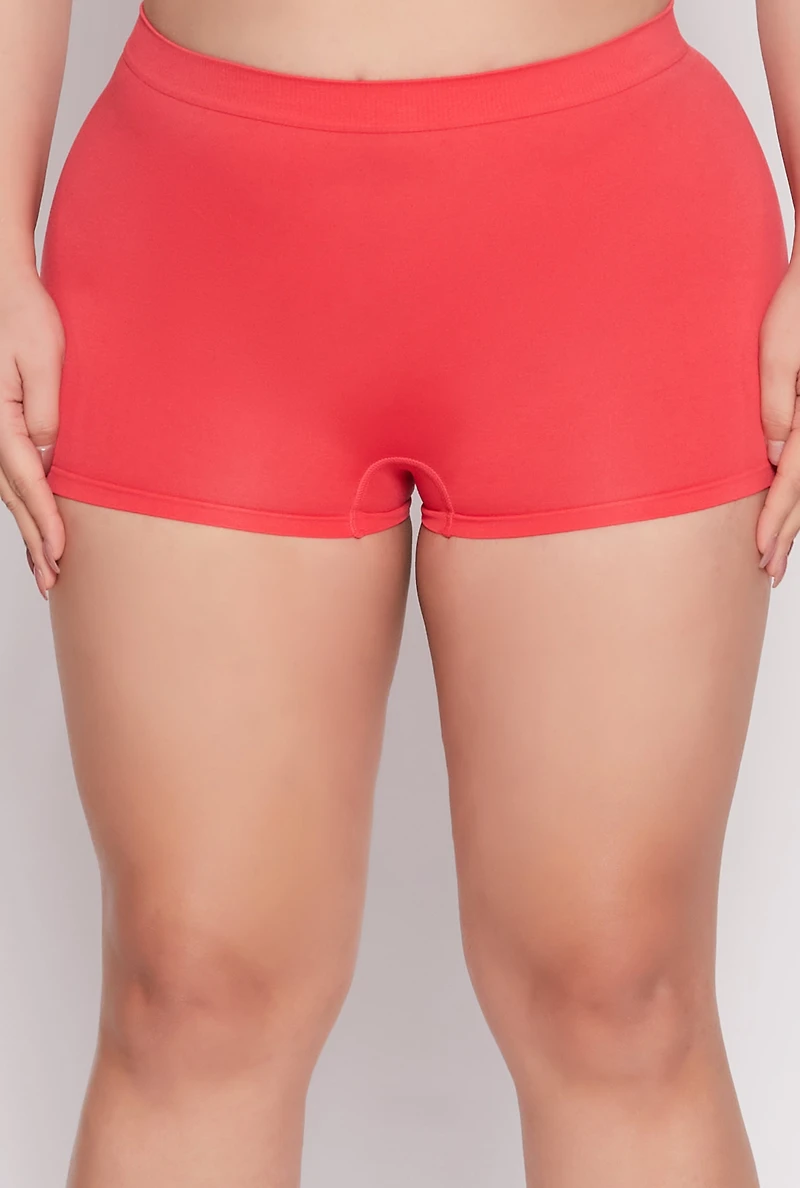 Womens Plus Size Seamless Boyshort Panty, Orange, Size 2X