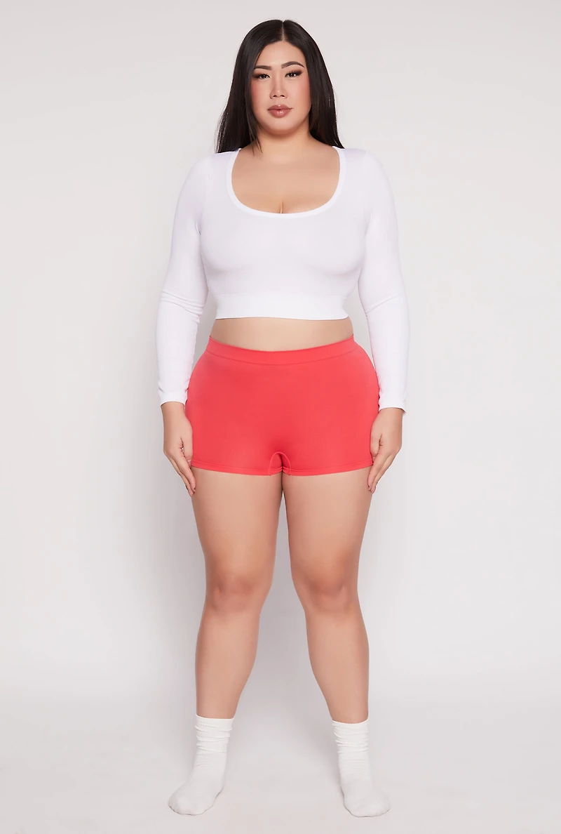 Womens Plus Size Seamless Boyshort Panty, Orange, Size 2X