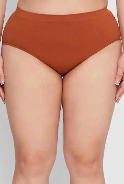 Womens Plus Size Seamless High Waisted Solid Bikini Panty, Brown, Size 2X