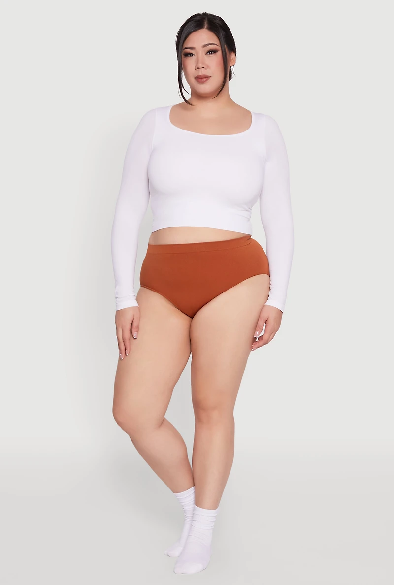 Womens Plus Size Seamless High Waisted Solid Bikini Panty, Brown, Size 2X